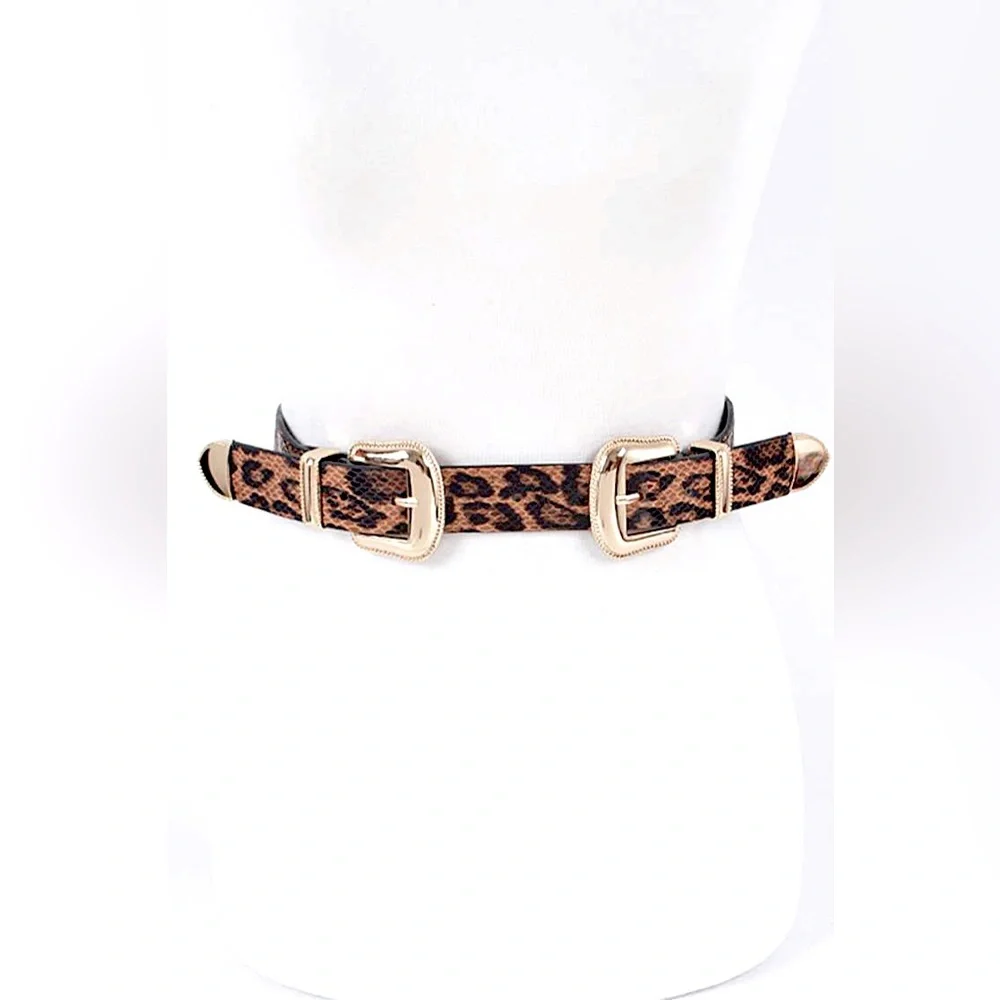 Plus Size Leopard Animal Print Skinny Statement Belt